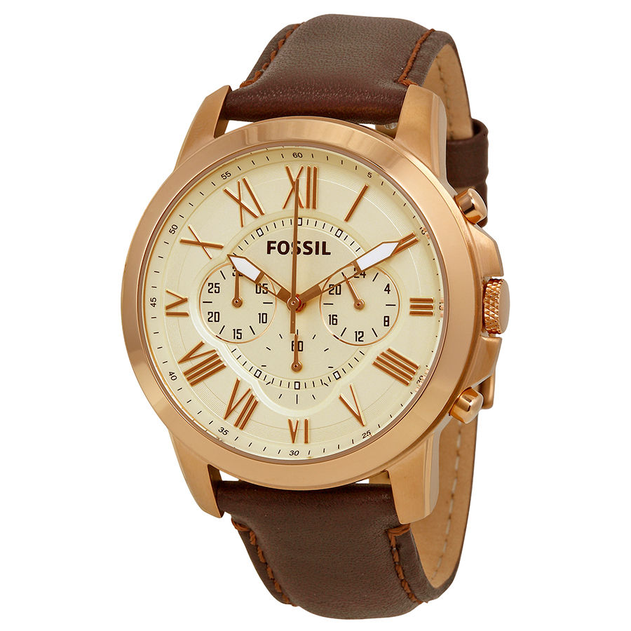  Shop Authentic Fossil Grant Chronograph White Dial Brown Leather Strap Watch for Men - FS4991 - Luxxuri