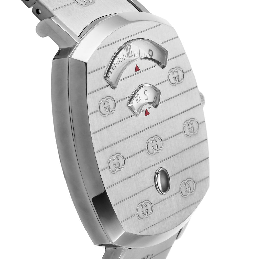  Shop Authentic Gucci Grip Quartz Silver Dial Silver Steel Strap Watch For Women - YA157410 - Luxxuri