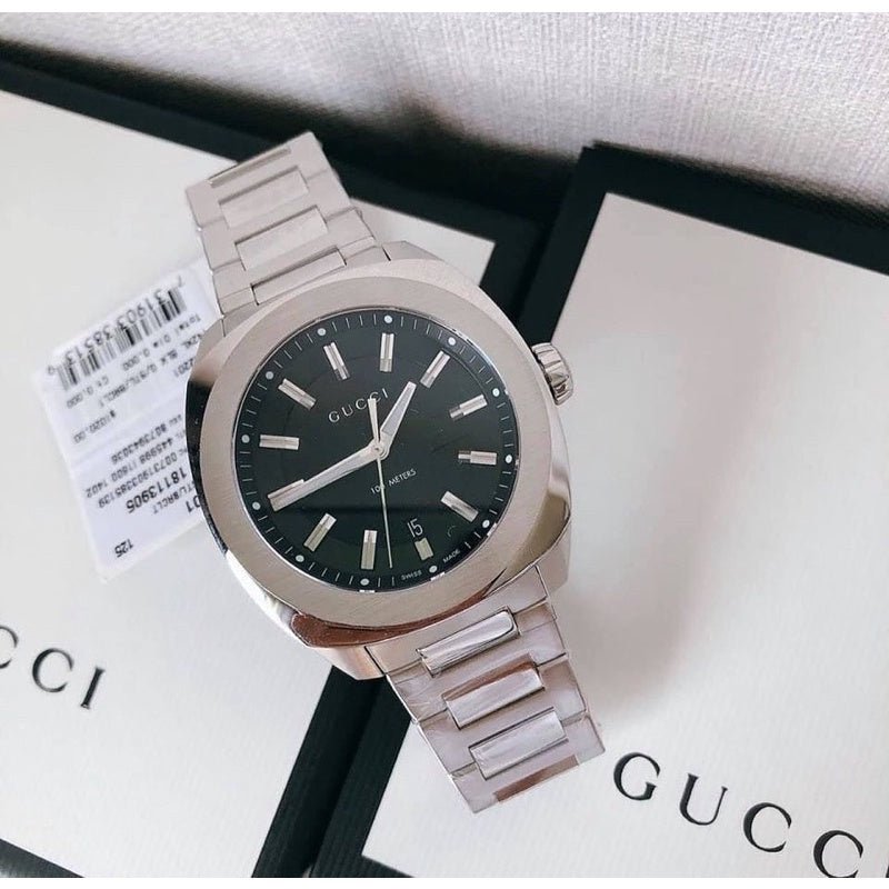  Shop Authentic Gucci GG2570 Quartz Black Dial Silver Steel Strap Watch For Men - YA142301 - Luxxuri