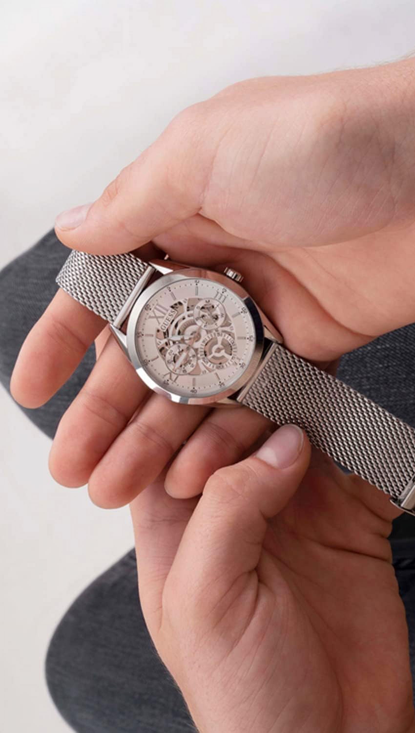  Shop Authentic Guess Tailor Multifunction Silver Dial Silver Mesh Bracelet Watch for Men - GW0368G1 - Luxxuri