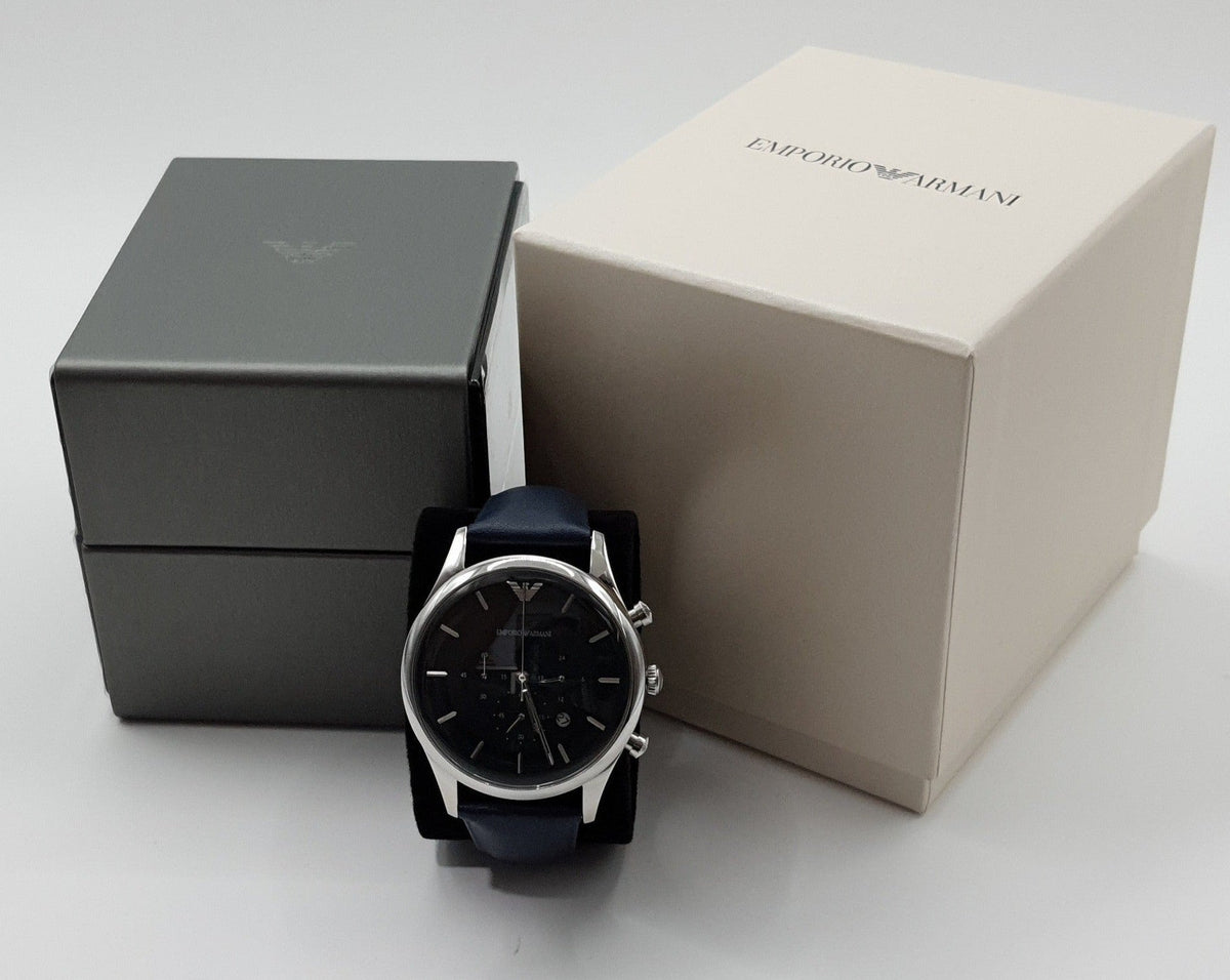  Shop Authentic Emporio Armani Lambda Chronograph Blue Dial Blue Leather Strap Watch For Men - AR11018 - Luxxuri