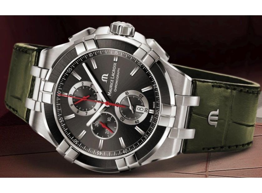  Shop Authentic Maurice Lacroix Aikon Chronograph Black Dial Green Leather Strap Watch for Men - AI1018-PVB21-330-1 - Luxxuri