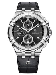  Shop Authentic Maurice Lacroix Aikon Chronograph Black Dial Black Leather Strap Watch for Men - AI1018-SS001-330-1 - Luxxuri