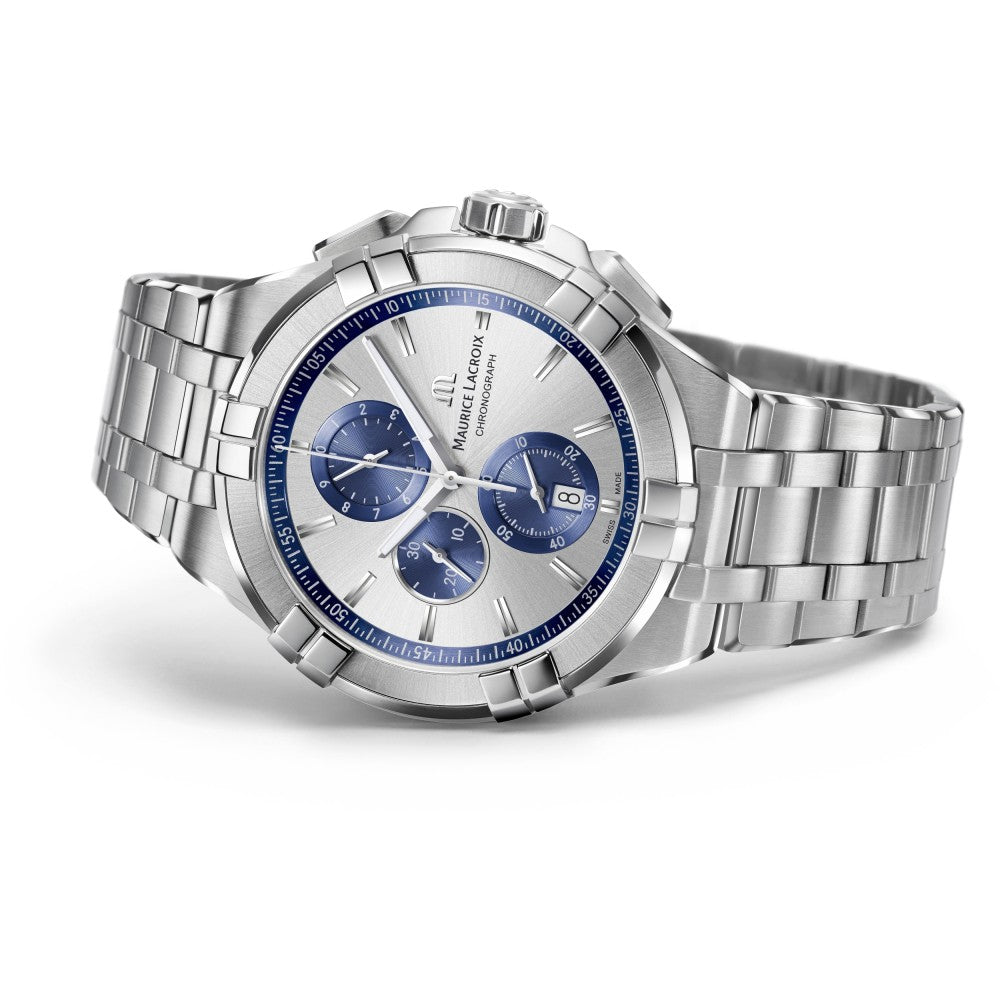  Shop Authentic Maurice Lacroix Aikon Chronograph Silver Dial Silver Steel Strap Watch for Men - AI1018-SS002-131-1 - Luxxuri