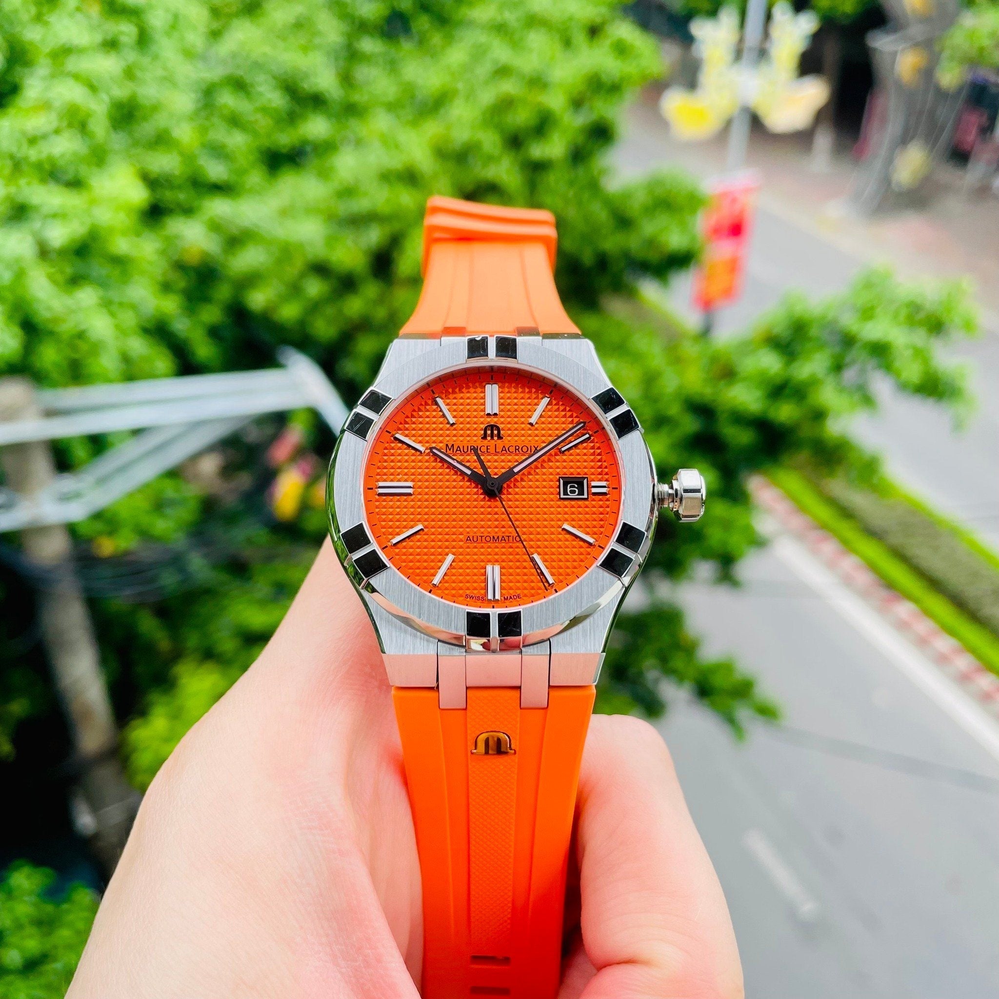  Shop Authentic Maurice Lacroix Aikon Limited Edition Automatic Date Orange Dial Silver Steel Strap Watch For Men - AI6008-SS00F-530-1 - Luxxuri