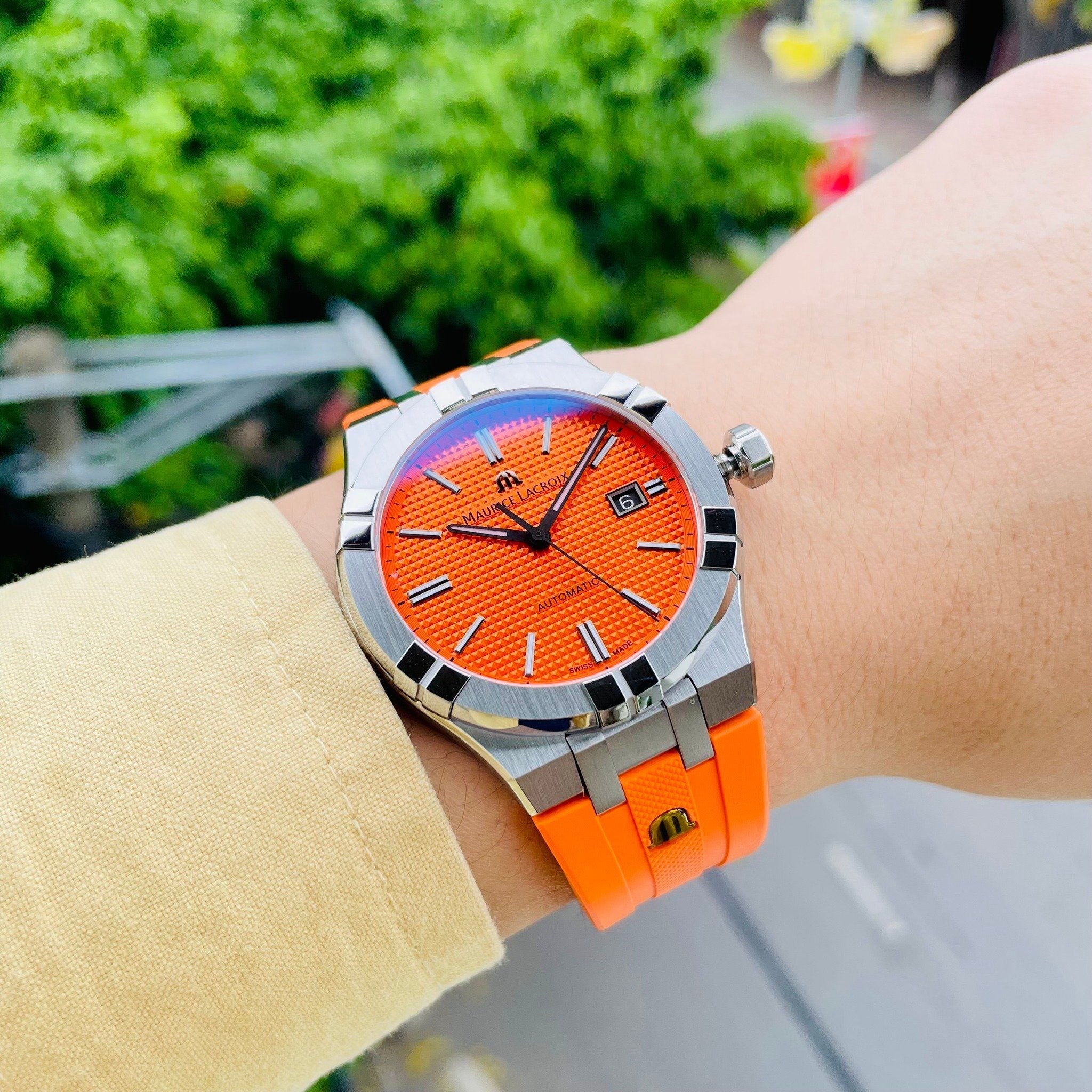  Shop Authentic Maurice Lacroix Aikon Limited Edition Automatic Date Orange Dial Silver Steel Strap Watch For Men - AI6008-SS00F-530-1 - Luxxuri