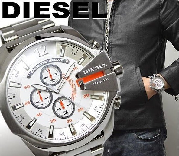  Shop Authentic Diesel Mega Chief Quartz Chronograph White Dial Steel Strap Watch For Men - DZ4328 - Luxxuri