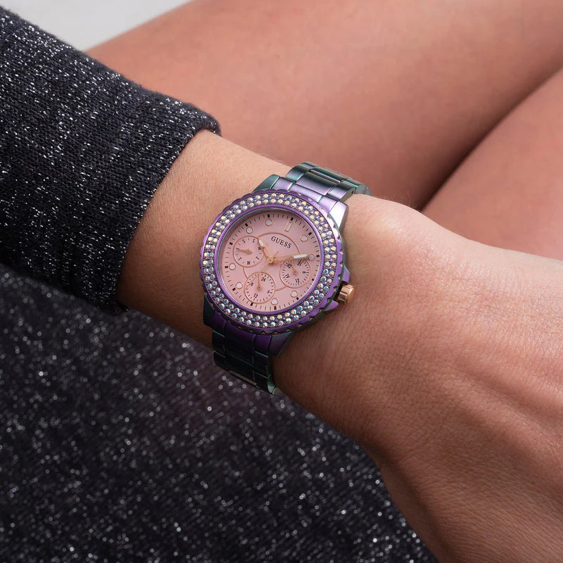  Shop Authentic Guess Crown Jewel Diamonds Purple Dial Purple Steel Strap Watch for Women - GW0410L4 - Luxxuri