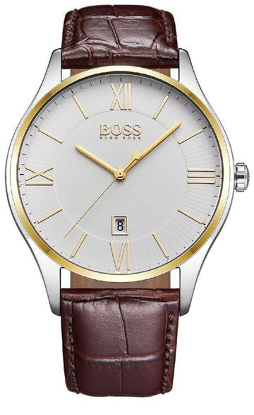  Shop Authentic Hugo Boss Classic White Dial Brown Leather Strap Watch for Men - 1513486 - Luxxuri