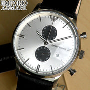  Shop Authentic Emporio Armani Gianni White Dial Black Leather Strap Watch For Men - AR0385 - Luxxuri