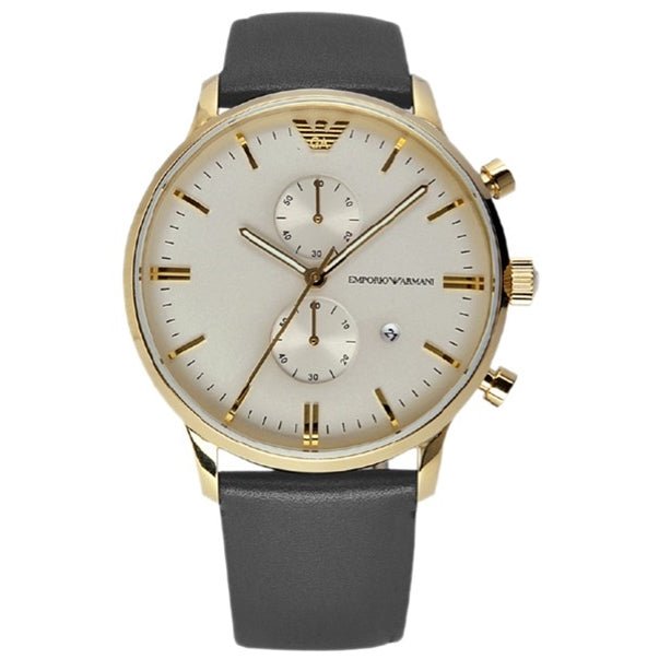  Shop Authentic Emporio Armani Gianni Beige Dial Grey Leather Strap Watch For Men - AR0386 - Luxxuri