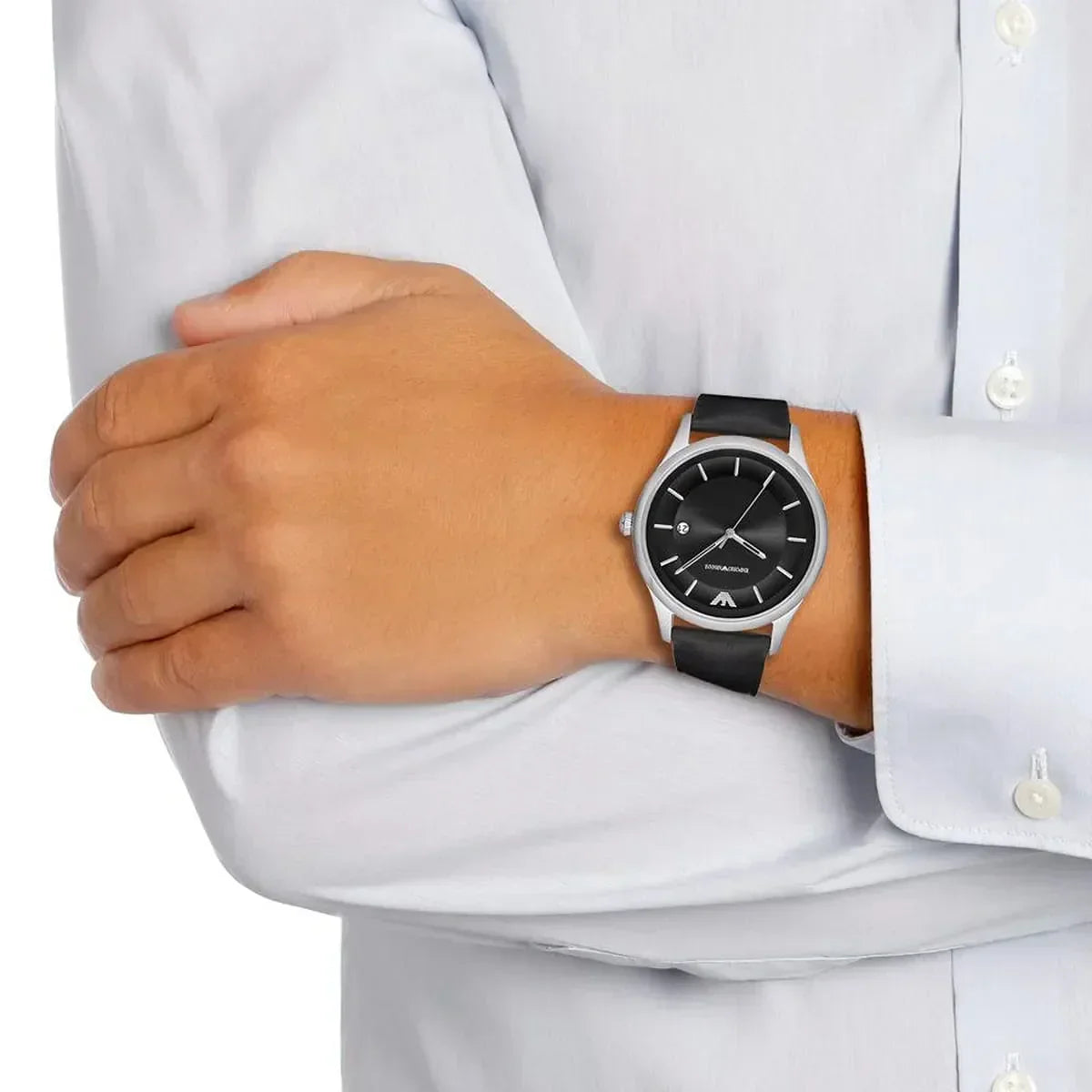 Shop Authentic Emporio Armani Lambda Classic Quartz Black Dial Black Leather Strap Watch For Men - AR11020 - Luxxuri