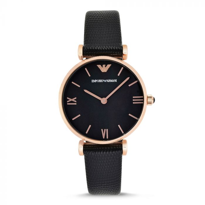  Shop Authentic Emporio Armani Gianni T Bar Black Mother of Pearl Dial Black Leather Strap Watch For Women - AR11060 - Luxxuri