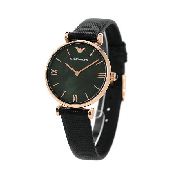  Shop Authentic Emporio Armani Gianni T Bar Black Mother of Pearl Dial Black Leather Strap Watch For Women - AR11060 - Luxxuri