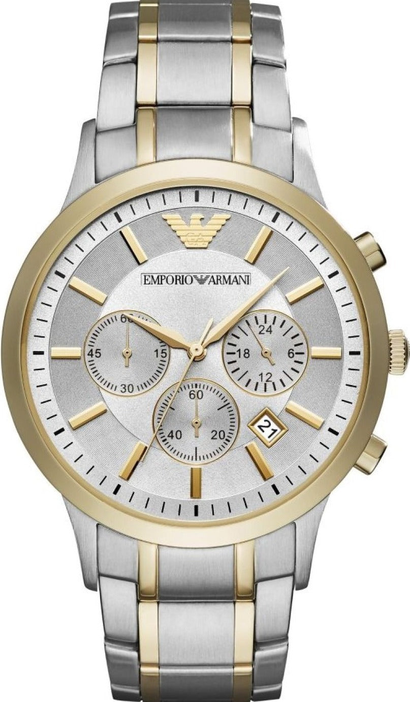  Shop Authentic Emporio Armani Renato Chronograph Quartz Silver Dial Two Tone Steel Strap Watch For Men - AR11076 - Luxxuri