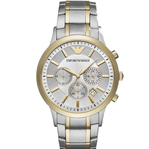 Shop Authentic Emporio Armani Renato Chronograph Quartz Silver Dial Two Tone Steel Strap Watch For Men - AR11076 - Luxxuri