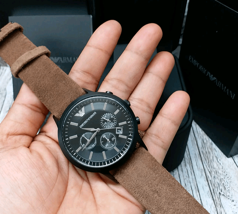  Shop Authentic Emporio Armani Chronograph Black Dial Brown Leather Strap Watch For Men - AR11078 - Luxxuri