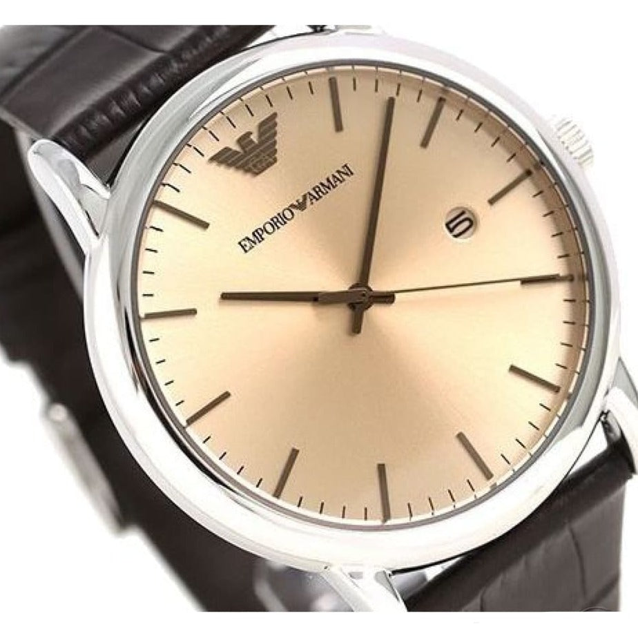  Shop Authentic Emporio Armani Luigi Analog Bronze Dial Brown Leather Strap Watch For Men - AR11096 - Luxxuri