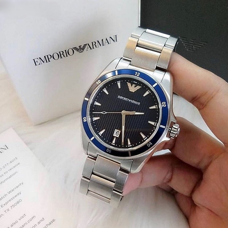Emporio Armani Sigma Blue Dial Silver Steel Strap Watch for Men - AR11100