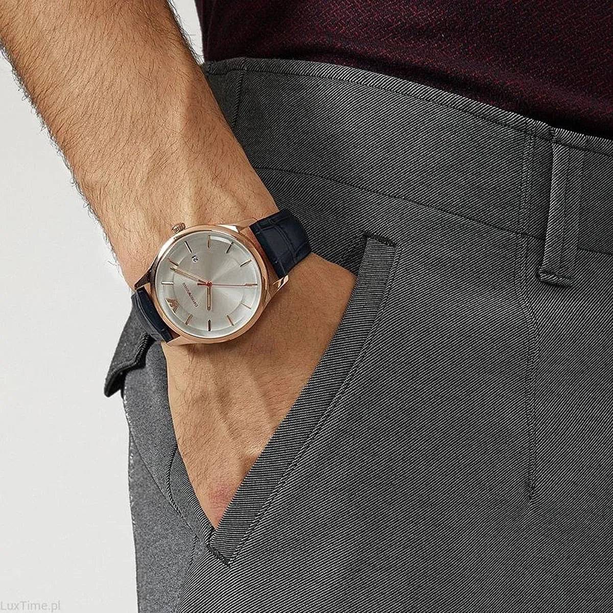  Shop Authentic Emporio Armani Classic Silver Dial Blue Leather Strap Watch For Men - AR11131 - Luxxuri