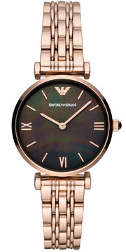  Shop Authentic Emporio Armani Gianni T-Bar Black Dial Rose Gold Strap Watch For Women - AR11145 - Luxxuri