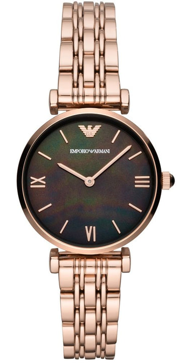  Shop Authentic Emporio Armani Gianni T-Bar Black Dial Rose Gold Strap Watch For Women - AR11145 - Luxxuri