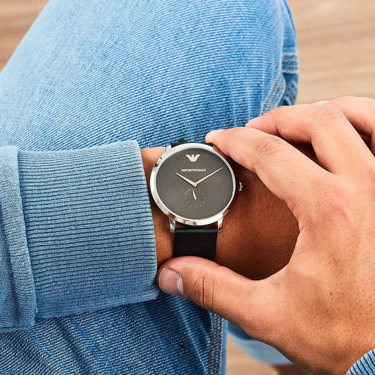  Shop Authentic Emporio Armani Modern Slim Quartz Grey Dial Black Leather Strap Watch For Men - AR11162 - Luxxuri