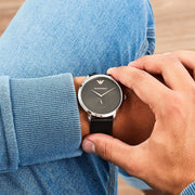  Shop Authentic Emporio Armani Modern Slim Quartz Grey Dial Black Leather Strap Watch For Men - AR11162 - Luxxuri