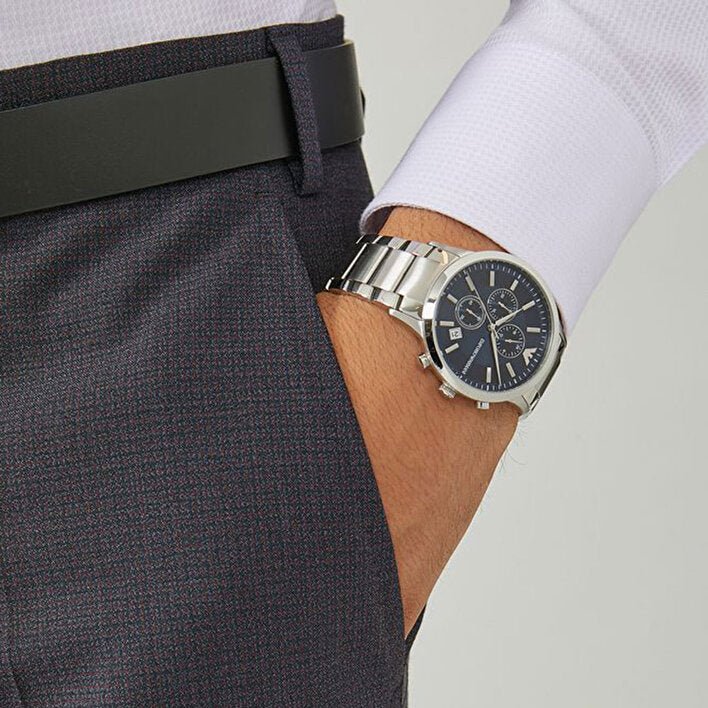  Shop Authentic Emporio Armani Renato Chronograph Blue Dial Silver Steel Strap Watch For Men - AR11164 - Luxxuri