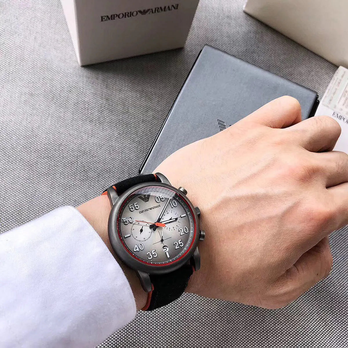  Shop Authentic Emporio Armani Chronograph Quartz Grey Dial Black Leather Strap Watch For Men - AR11174 - Luxxuri