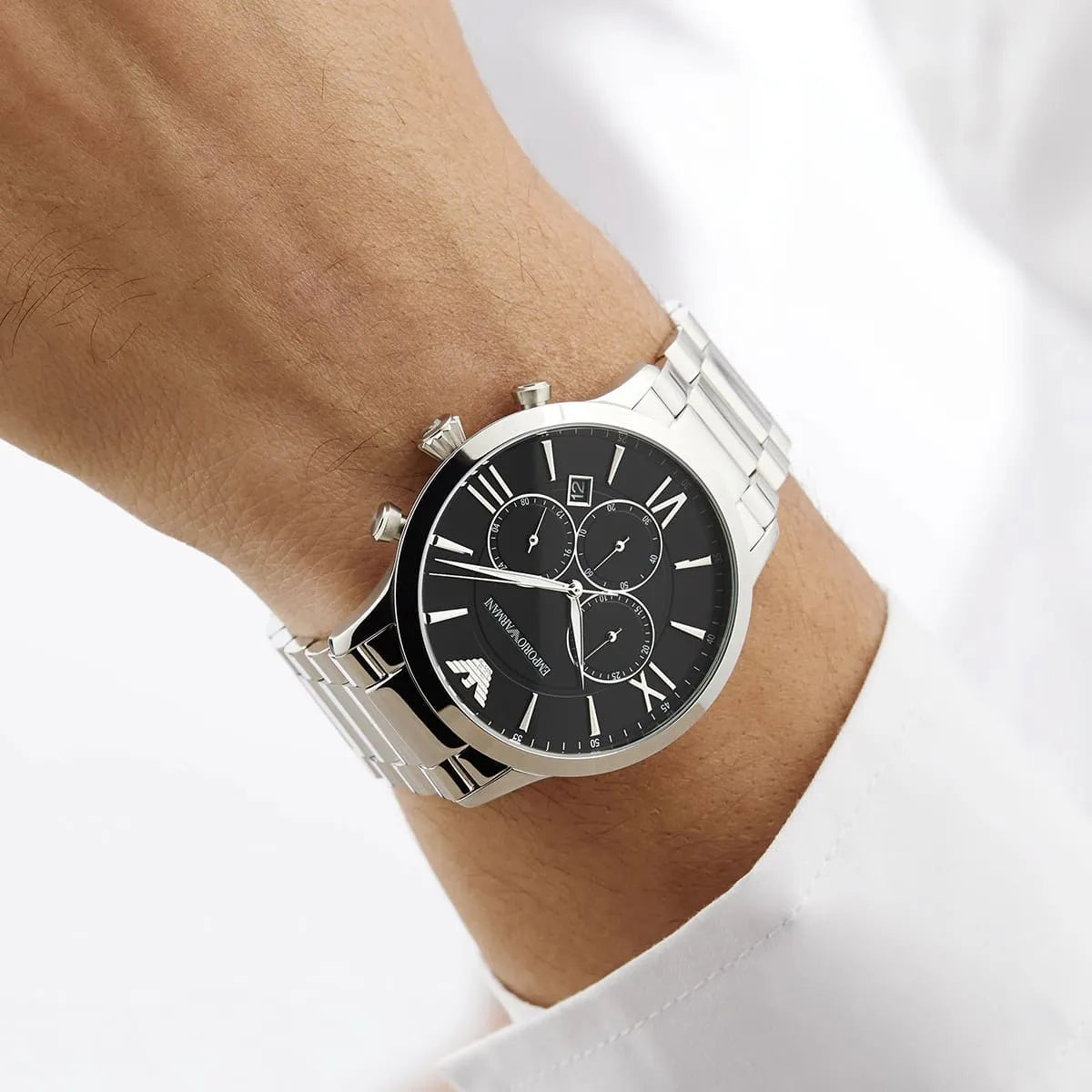  Shop Authentic Emporio Armani Giovanni Chronograph Black Dial Silver Steel Strap Watch For Men - AR11208 - Luxxuri