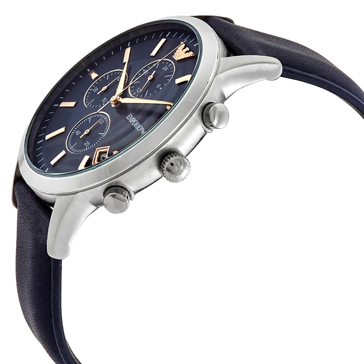  Shop Authentic Emporio Armani Renato Chronograph Blue Dial Black Leather Strap Watch For Men - AR11216 - Luxxuri