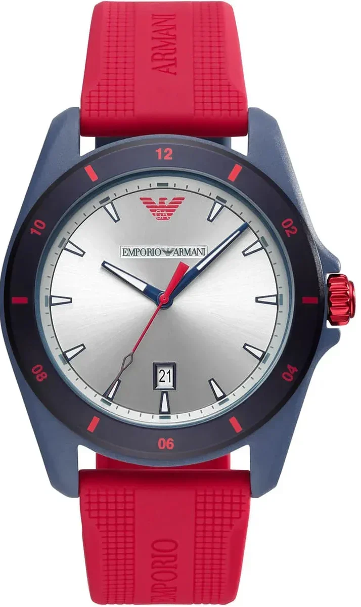 Emporio Armani Sigma Silver Dial Red Silicone Strap Watch for Men - AR11219