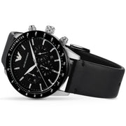  Shop Authentic Emporio Armani Mario Chronograph Black Dial Black Leather Strap Watch For Men - AR11243 - Luxxuri