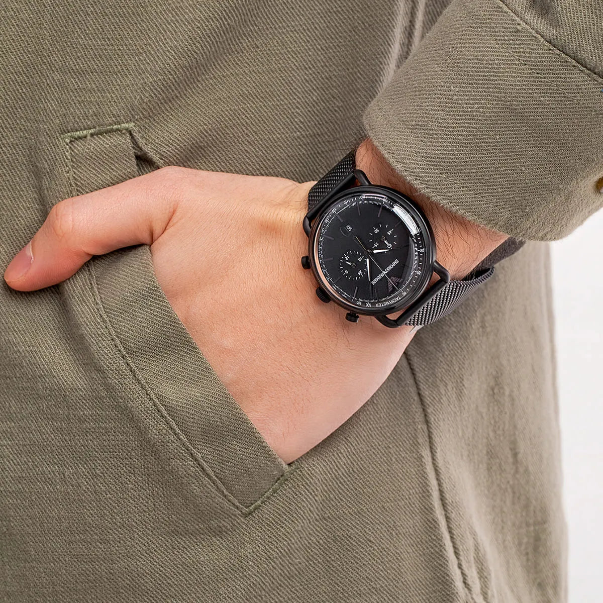  Shop Authentic Emporio Armani Aviator Chronograph Black Dial Black Mesh Bracelet Watch For Men - AR11264 - Luxxuri