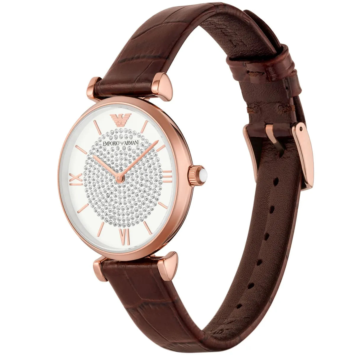  Shop Authentic Emporio Armani Gianni T-Bar Silver Dial Brown Leather Strap Watch For Women - AR11269 - Luxxuri