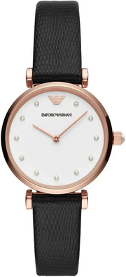 Emporio Armani Gianni T-Bar White Dial Black Leather Strap Watch for Women - AR11270