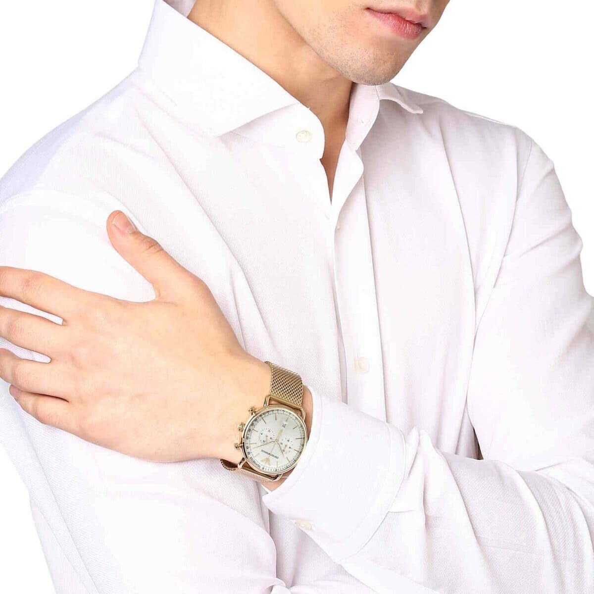  Shop Authentic Emporio Armani Aviator Chronograph Quartz Beige Dial Gold Mesh Bracelet Watch For Men - AR11315 - Luxxuri