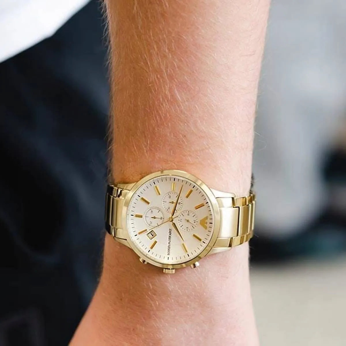  Shop Authentic Emporio Armani Renato Chronograph White Dial Gold Steel Strap Watch For Men - AR11332 - Luxxuri