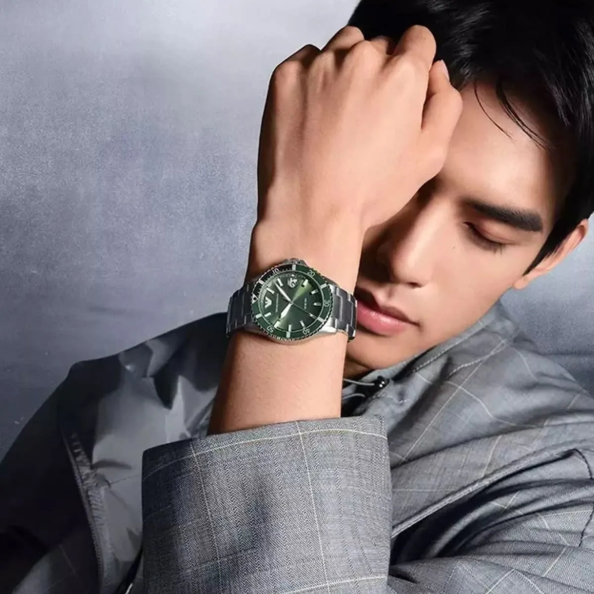  Shop Authentic Emporio Armani Three Hand Green Dial Silver Steel Strap Watch For Men - AR11338 - Luxxuri