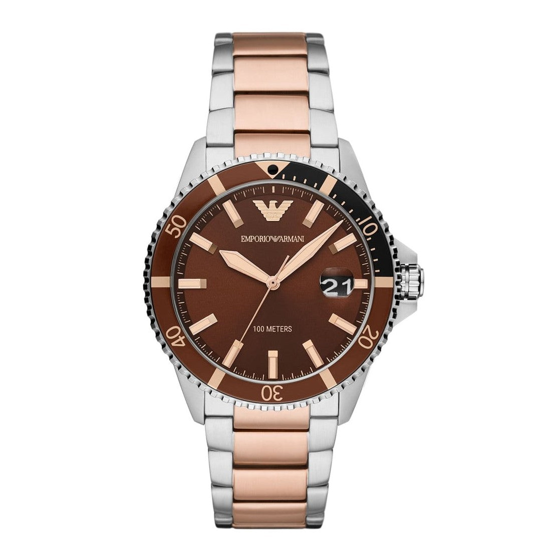  Shop Authentic Emporio Armani Diver Quartz Brown Dial Two Tone Steel Strap Watch For Men - AR11340 - Luxxuri