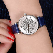  Shop Authentic Emporio Armani Gianni T Bar Quartz Crystals Silver Dial Blue Leather Strap Watch For Women - AR11344 - Luxxuri