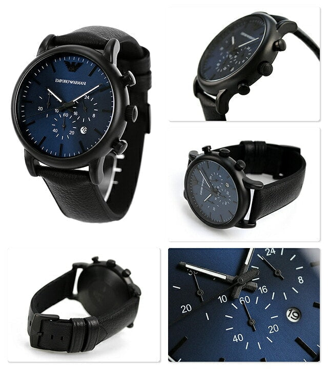  Shop Authentic Emporio Armani Luigi Analog Blue Dial Black Leather Strap Watch For Men - AR11351 - Luxxuri