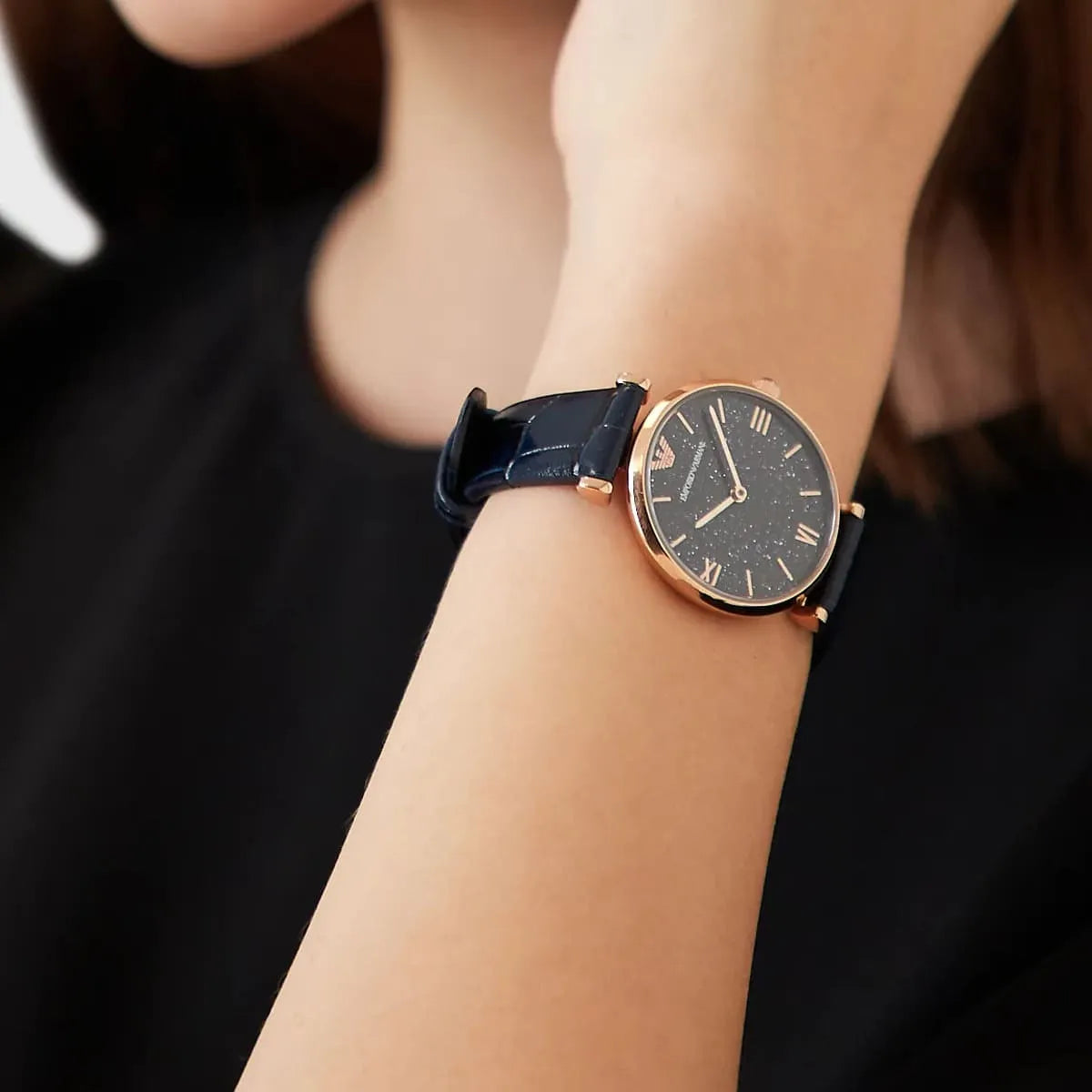  Shop Authentic Emporio Armani Gianni T-Bar Quartz Blue Dial Blue Leather Strap Watch for Women - AR11424 - Luxxuri