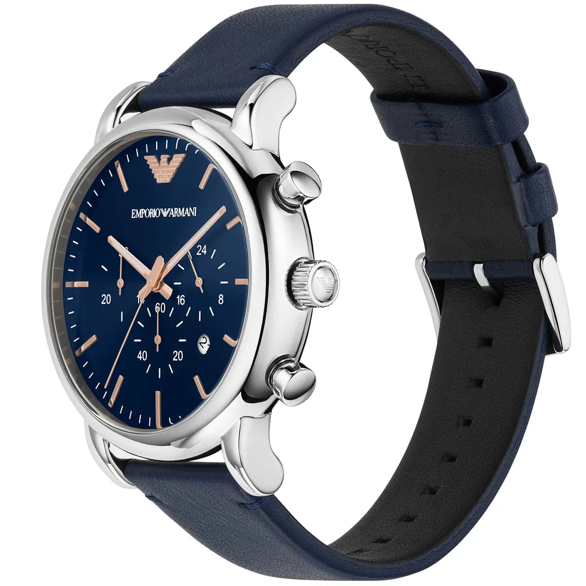  Shop Authentic Emporio Armani Luigi Chronograph Blue Dial Blue Leather Strap Watch For Men - AR11451 - Luxxuri