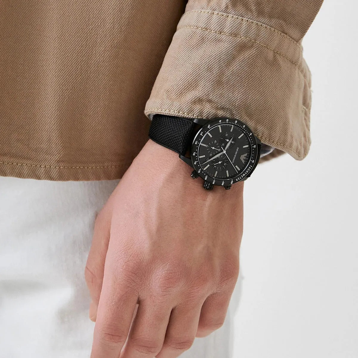  Shop Authentic Emporio Armani Mario Chronograph Quartz Black Dial Black Nylon Strap Watch For Men - AR11453 - Luxxuri