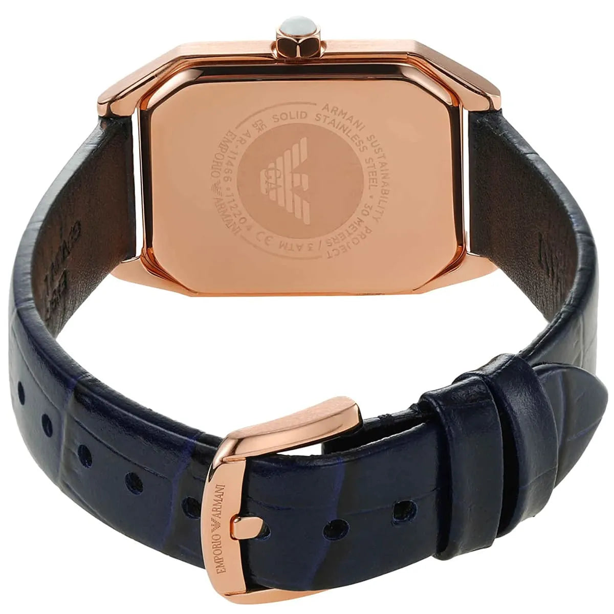  Shop Authentic Emporio Armani Gianni T Bar Quartz Mother of Pearl Dial Blue Leather Strap Watch For Women - AR11466 - Luxxuri