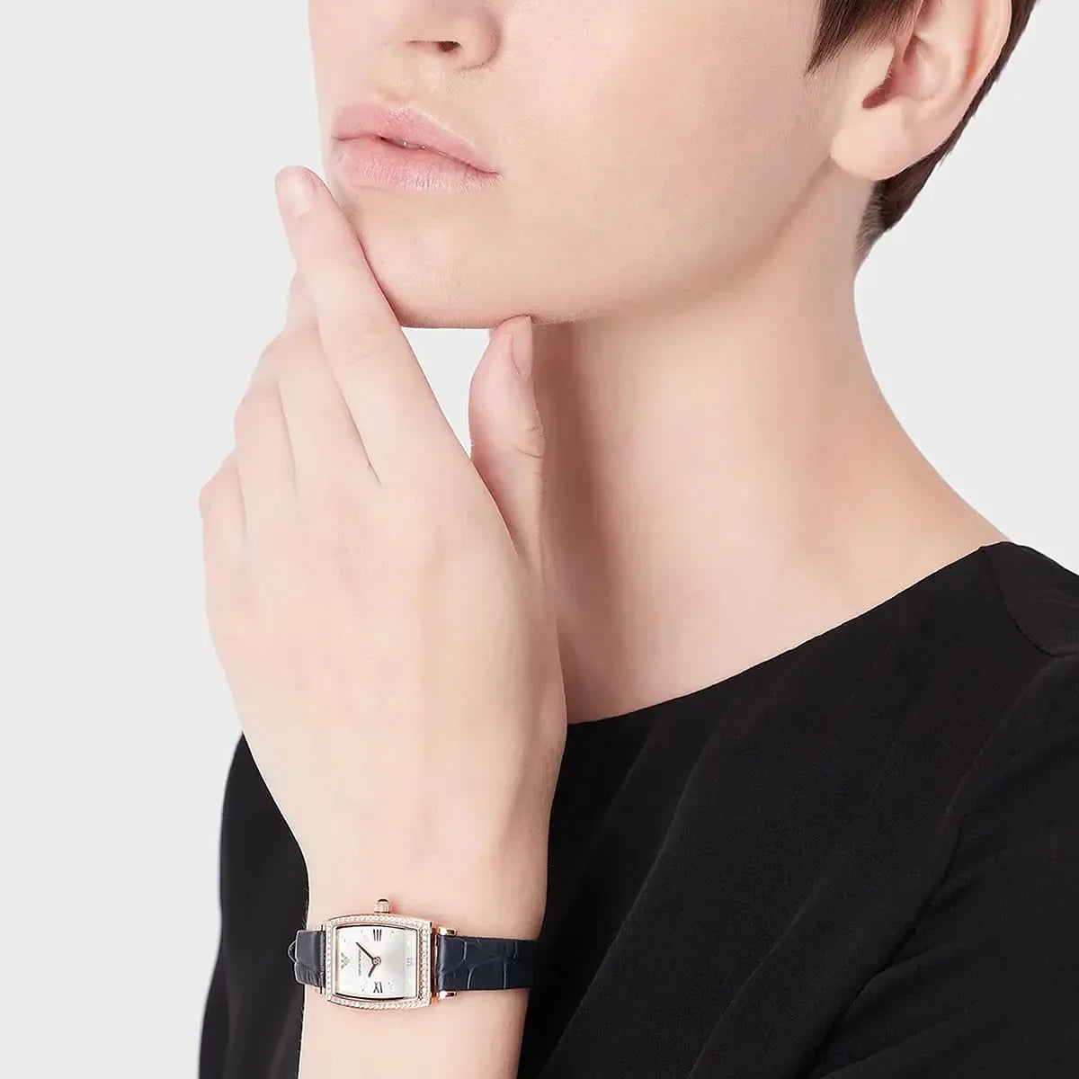  Shop Authentic Emporio Armani Gianni T Bar Crystals Silver Dial Blue Leather Strap Watch For Women - AR11469 - Luxxuri