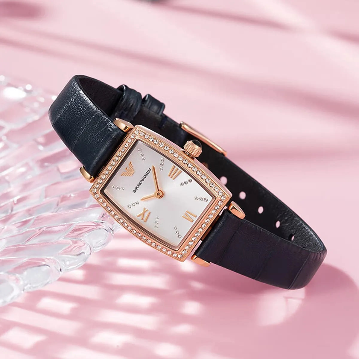  Shop Authentic Emporio Armani Gianni T Bar Crystals Silver Dial Blue Leather Strap Watch For Women - AR11469 - Luxxuri
