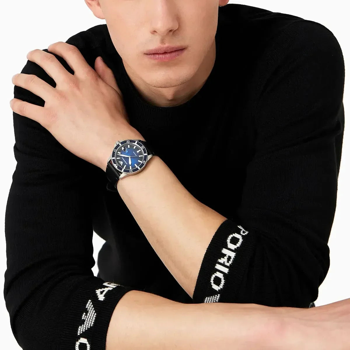  Shop Authentic Emporio Armani Diver Three-Hand Quartz Blue Dial Blue Leather Strap Watch For Men - AR11516 - Luxxuri